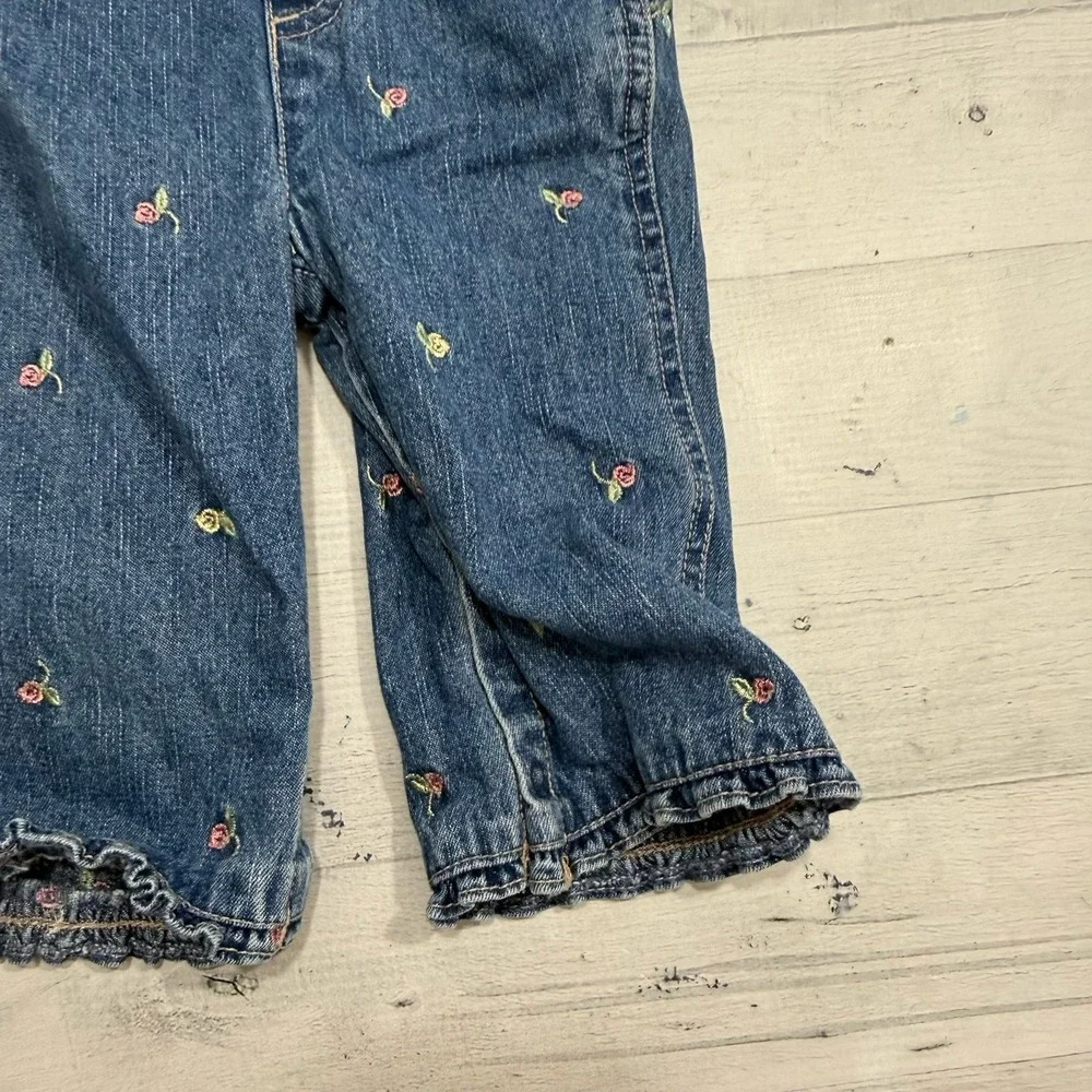 Faded Glory girls denim overalls with‎ embroidered flower 12 months